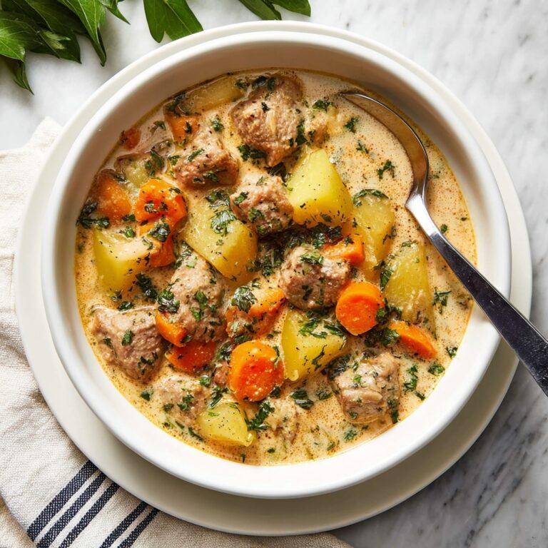 Hearty Pork Stew with Vegetables and Cream Recipe