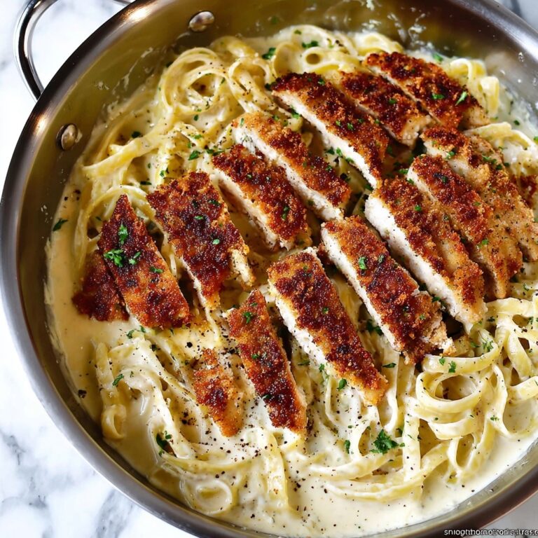 Crispy Breaded Chicken with Creamy Parmesan Fettuccine Alfredo Recipe