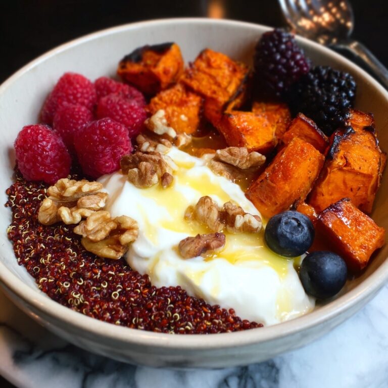 Sweet Potato Breakfast Bowl with Quinoa, Greek Yogurt, and Berries Recipe